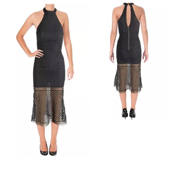 JARLO Crochet Mermaid Halter Sheath Cocktail Club Formal Midi Dress - Picture 1 of 13